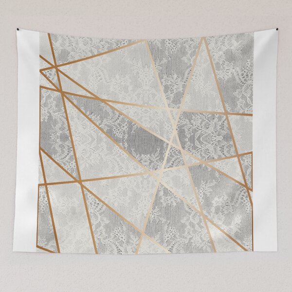 Item preview, Chic White Cream Gold Minimal Geometric Floral Lace Pattern  designed and sold by LaceySkies.