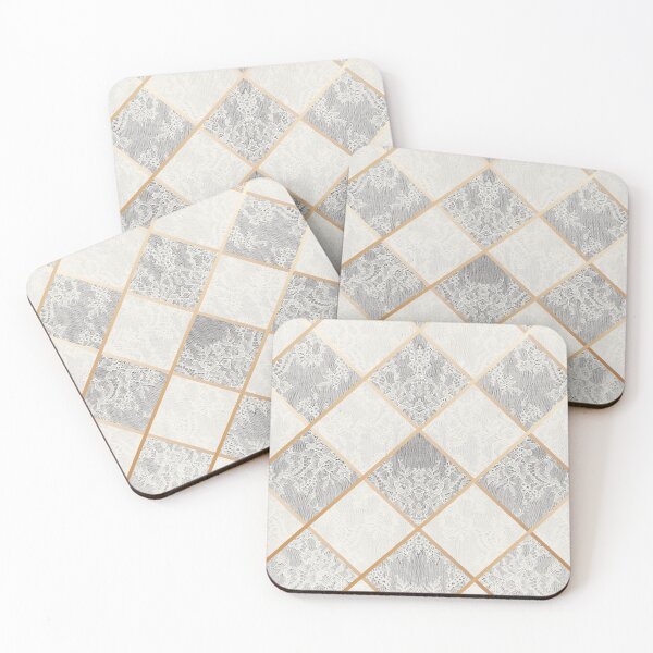 Item preview, Chic White Cream Gold Minimal Geometric Floral Lace Pattern  designed and sold by LaceySkies.