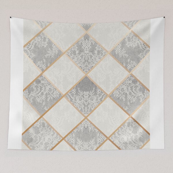 Item preview, Chic White Cream Gold Minimal Geometric Floral Lace Pattern  designed and sold by LaceySkies.