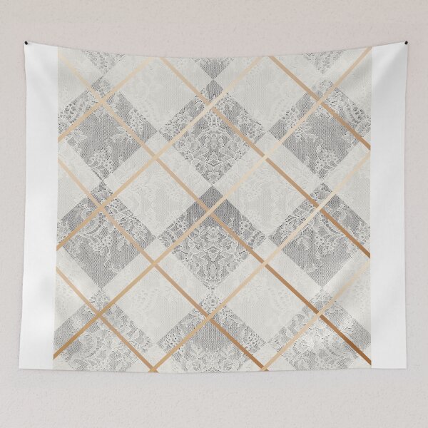 Item preview, Chic White Cream Gold Minimal Geometric Floral Lace Pattern  designed and sold by LaceySkies.