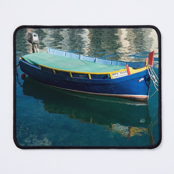 Item preview, Crystal Clear Mediterranean Blue - Vintage Maltese Luzzu Fishing Boat at Anchor designed and sold by Georgia Mizuleva.