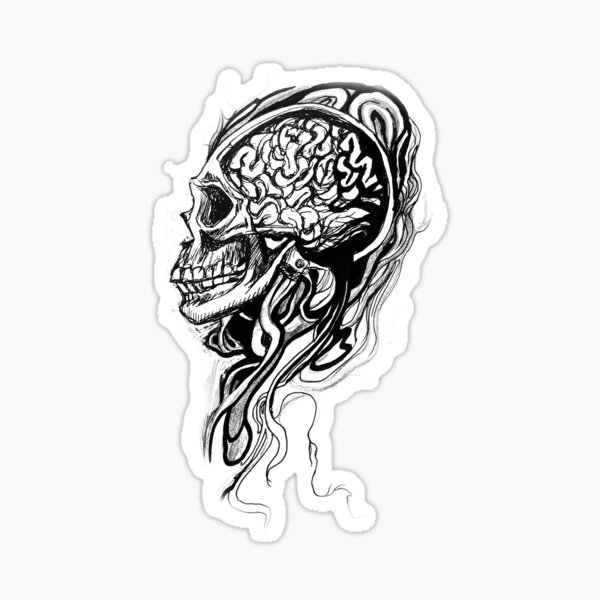 Brain Skull, Macabre gothic ink illustration Sticker