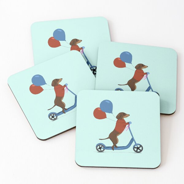 Item preview, Dachshund on Scooter with Balloons - Blue designed and sold by Kittys-Art.