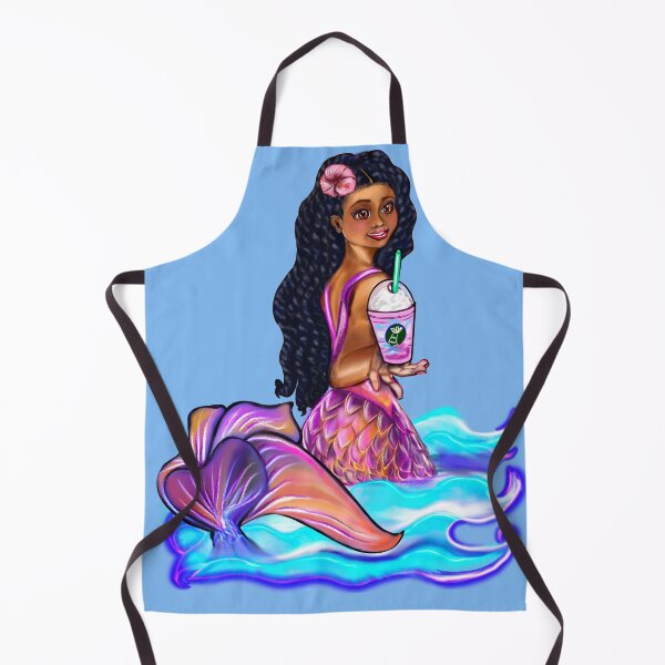 Item preview, Copy of Mermaid with rainbow coloured colored iced coffee, fins, hibiscus, outstretched arm, brown eyes, Curly hair and caramel brown skin - light background designed and sold by Artonmytee.