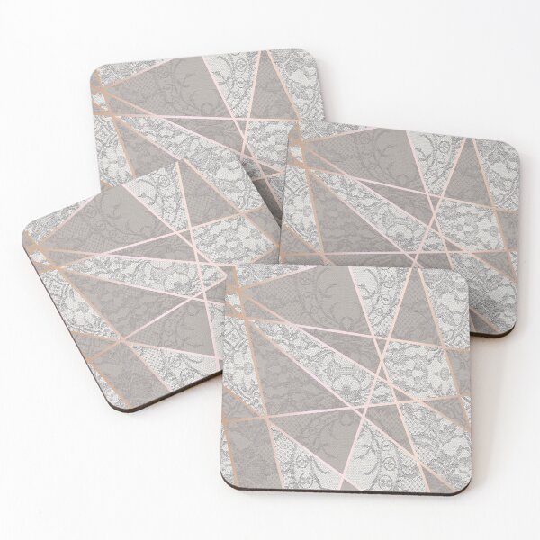 Item preview, Chic Grey Beige Rosegold Minimal Geometric Floral Lace Pattern  designed and sold by LaceySkies.