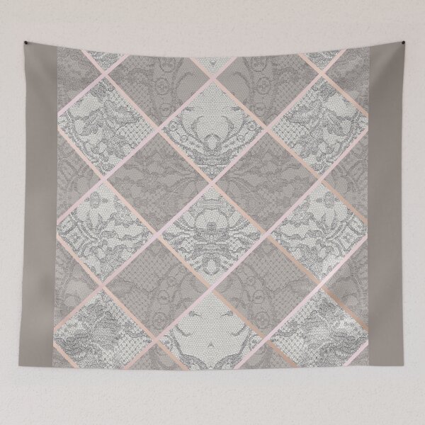 Item preview, Chic Grey Beige Rosegold Minimal Geometric Floral Lace Pattern  designed and sold by LaceySkies.