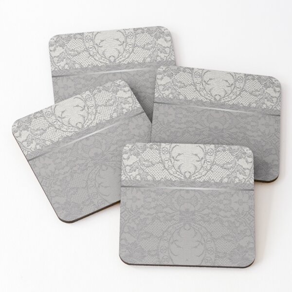 Item preview, Chic Grey Silver Minimal Geometric Floral Lace Pattern  designed and sold by LaceySkies.
