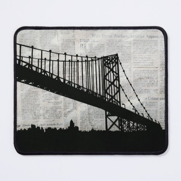 Item preview, News Feed , Newspaper Bridge Collage, night cityscape cutout, black white city print illustration designed and sold by Amanda Irene.