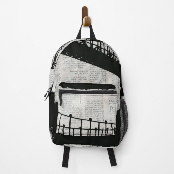 Item preview, News Feed , Newspaper Bridge Collage, night cityscape cutout, black white city print illustration designed and sold by Amanda Irene.