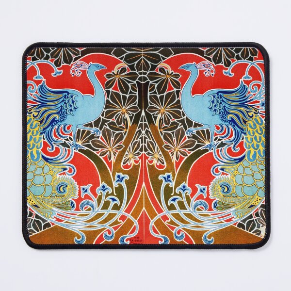 Item preview, ART NOUVEAU BLUE PEACOCK WITH FLORAL MOTIFS IN RED designed and sold by BulganLumini.