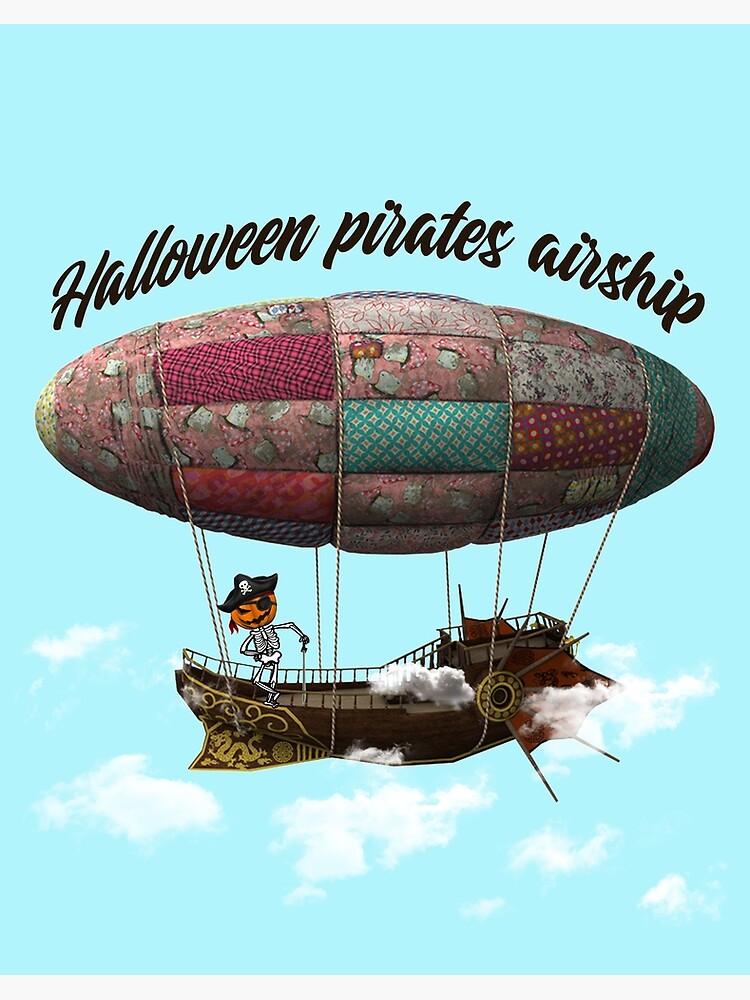 Halloween Pirates Airship Vintage Pattern Motif Skull Pumpkin Face
