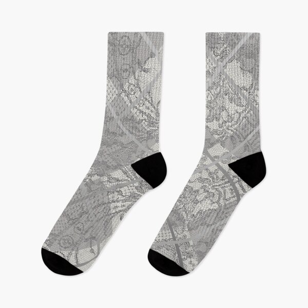 Item preview, Chic Grey Silver Minimal Geometric Floral Lace Pattern  designed and sold by LaceySkies.