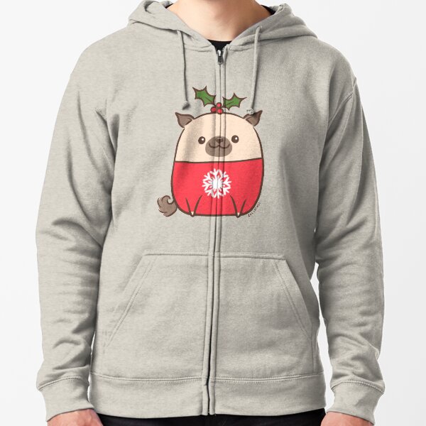 Christmas Pug Puppy Zipped Hoodie
