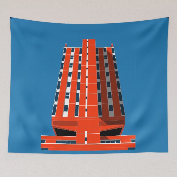 Item preview, Wrexham Police Station, UK Print, Brutalist, Brutalism, Architecture, Orange Print, Blue Print designed and sold by sketchingarchi.