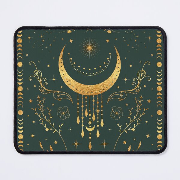Item preview, Sage green and gold Celestial crescent moon with floral accents and moon phase tie dye designed and sold by Abigail Jacques.