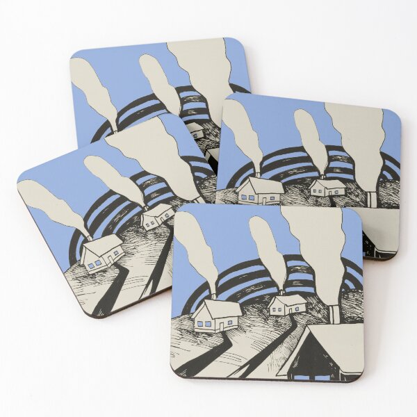 Item preview,  3 Houses 2 Road 3 Smokes - beige and blue designed and sold by Istvan Ocztos.