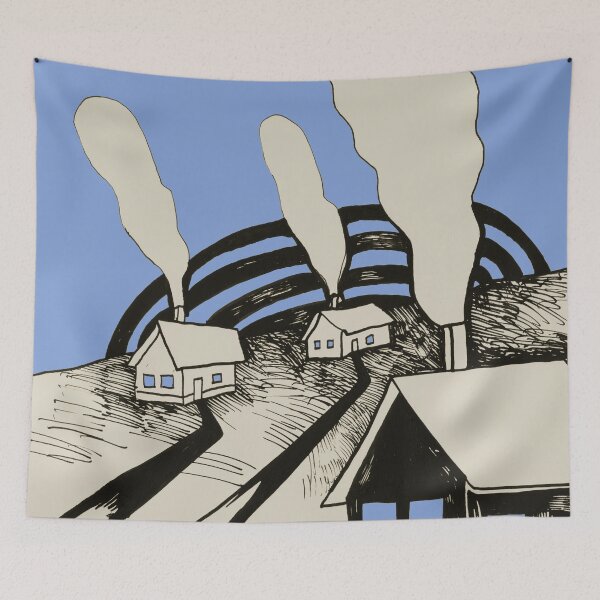 Item preview,  3 Houses 2 Road 3 Smokes - beige and blue designed and sold by Istvan Ocztos.