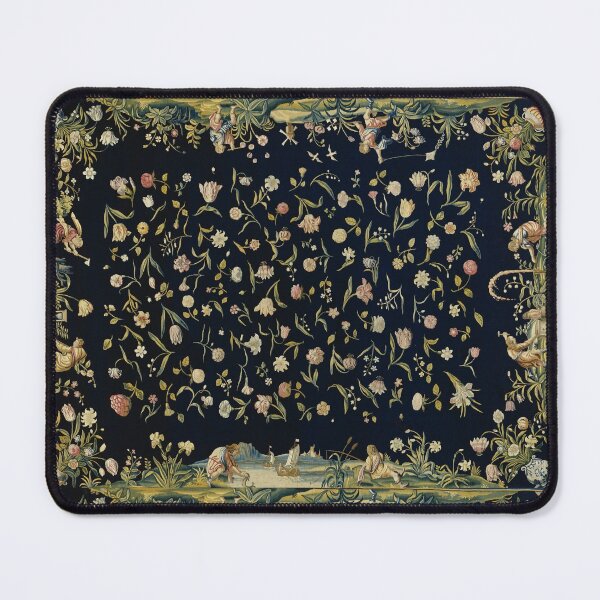Item preview, Four Elements and Strewn Flowers Antique Floral Tapestry in Blue Indigo designed and sold by BulganLumini.