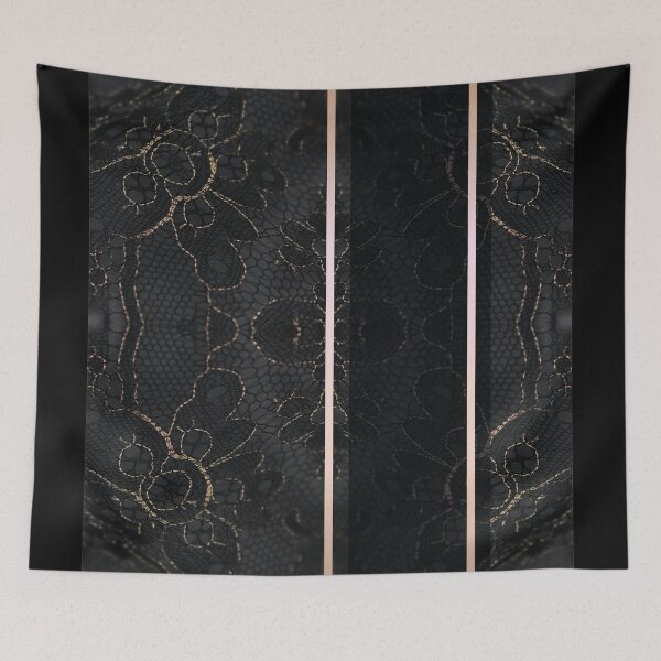 Item preview, Chic Black Gold Minimal Geometric Floral Lace Pattern  designed and sold by LaceySkies.