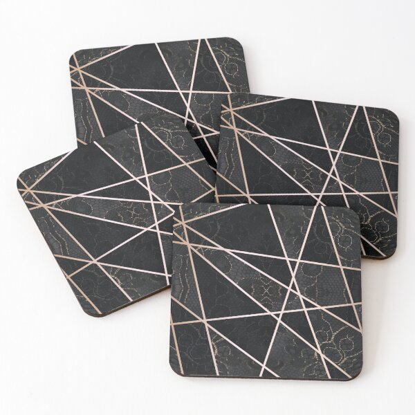 Item preview, Chic Black Gold Minimal Geometric Floral Lace Pattern  designed and sold by LaceySkies.