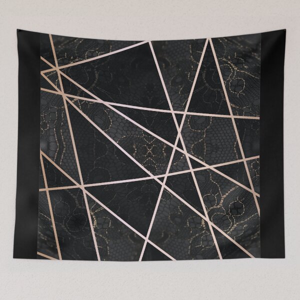 Item preview, Chic Black Gold Minimal Geometric Floral Lace Pattern  designed and sold by LaceySkies.