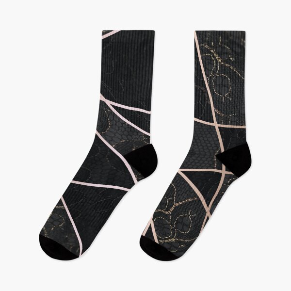 Item preview, Chic Black Gold Minimal Geometric Floral Lace Pattern  designed and sold by LaceySkies.