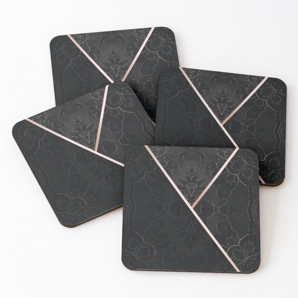 Item preview, Chic Black Gold Minimal Geometric Floral Lace Pattern  designed and sold by LaceySkies.