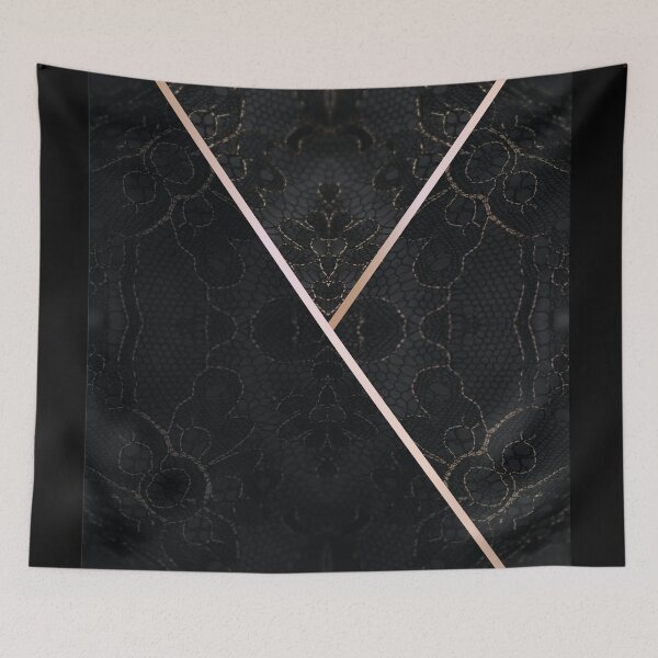 Item preview, Chic Black Gold Minimal Geometric Floral Lace Pattern  designed and sold by LaceySkies.
