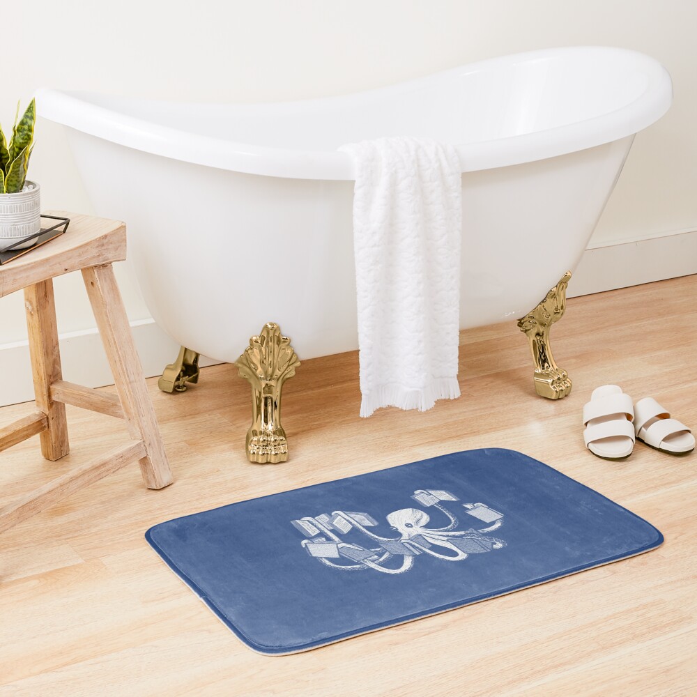 Armed With Knowledge (dark blue version) Bath Mat