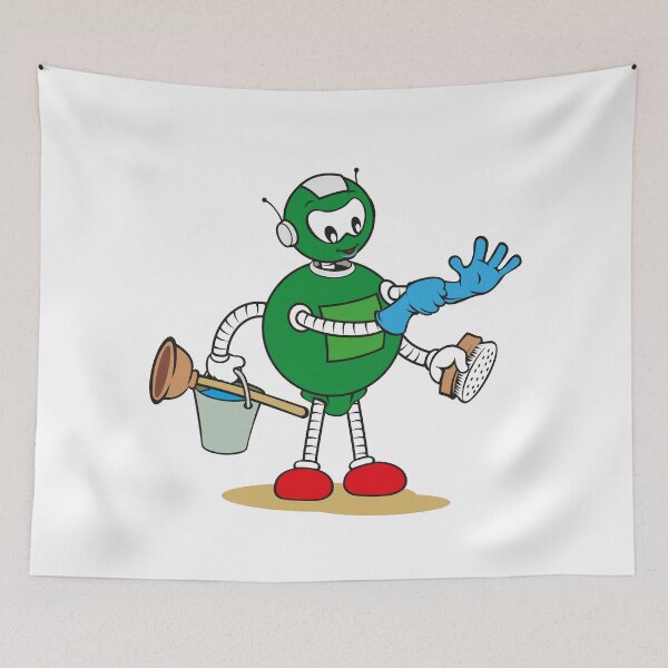 Item preview, Illustration of a robot mascot character of general services and holding cleaning supplies, ideal for field training and internal designed and sold by LucianoCosmo.
