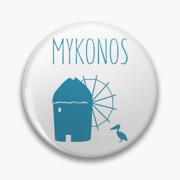 Item preview, Mykonos, Greece: Iconic Windmill & Petros the Pelican designed and sold by Happy Puppy Print On Demand.