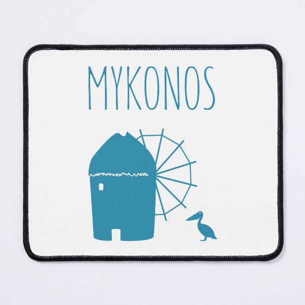 Item preview, Mykonos, Greece: Iconic Windmill & Petros the Pelican designed and sold by Happy Puppy Print On Demand.