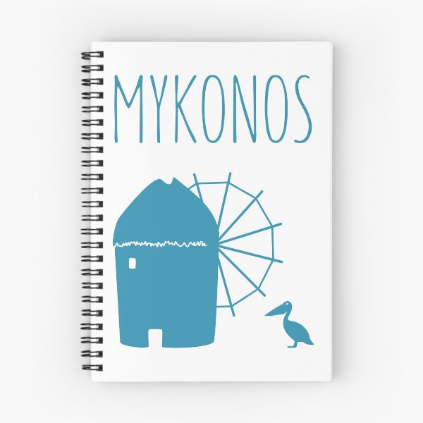 Item preview, Mykonos, Greece: Iconic Windmill & Petros the Pelican designed and sold by Happy Puppy Print On Demand.