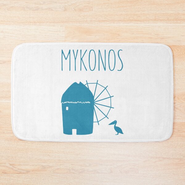 Item preview, Mykonos, Greece: Iconic Windmill & Petros the Pelican designed and sold by Happy Puppy Print On Demand.