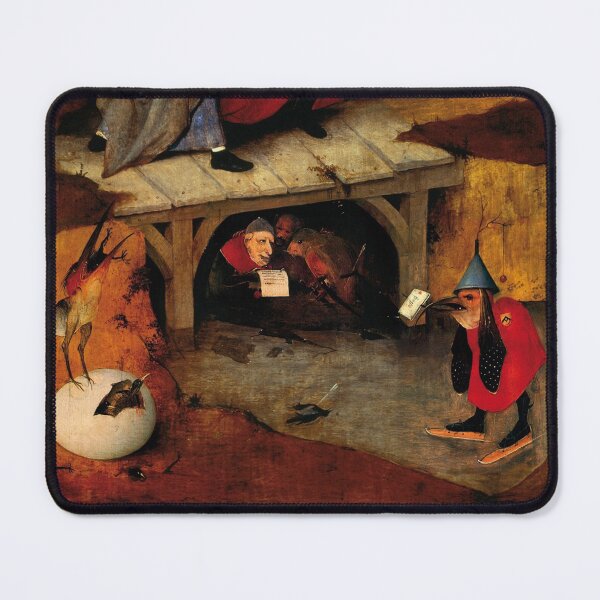 Aperçu de l'œuvre OISEAU DÉMON AVEC PATINS À GLACE DANS L'OBSCURITÉ Détail du Triptyque de la Tentation de saint Antoine de Jérôme Bosch créée et vendue par BulganLumini.