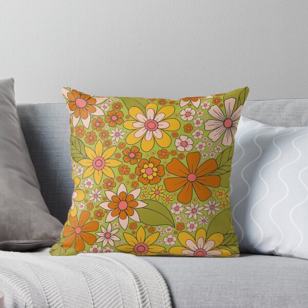 Item preview, 1960s, 1970s Retro Floral in Green, Pink & Orange - Flower Power designed and sold by somecallmebeth.