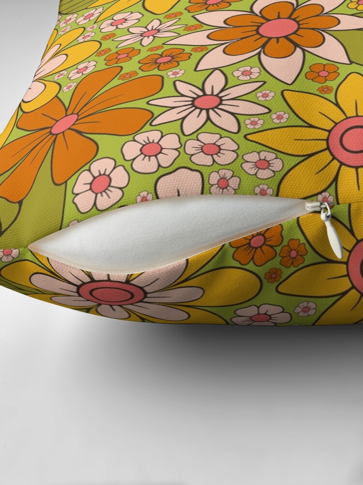 Thumbnail 2 of 4, Pillow, 1960s, 1970s Retro Floral in Green, Pink & Orange - Flower Power designed and sold by somecallmebeth.