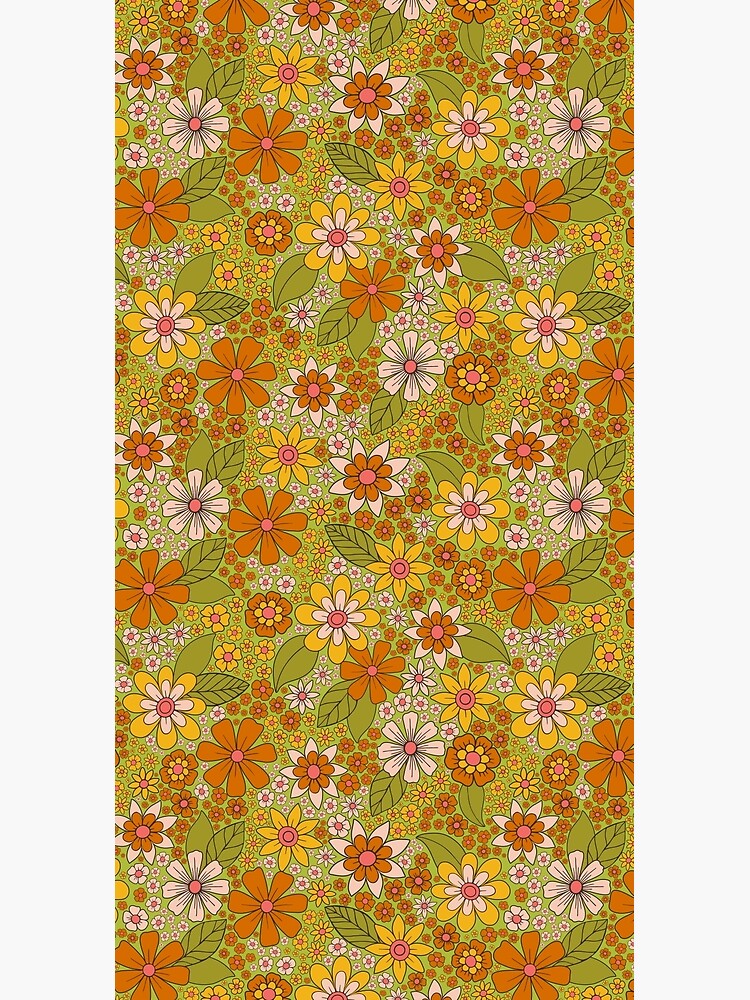 1960s, 1970s Retro Floral in Green, Pink & Orange - Flower Power by somecallmebeth