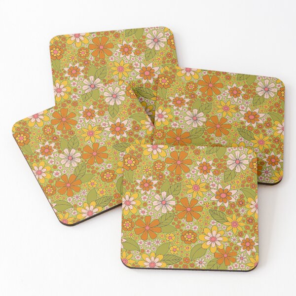 Item preview, 1960s, 1970s Retro Floral in Green, Pink & Orange - Flower Power designed and sold by somecallmebeth.