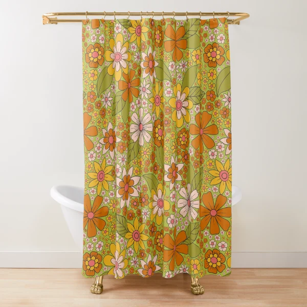 Floral Shower Curtain, Retro Shower Curtain, Brown Shower Curtain, Floral Decor, 70s Shower Curtain, store Retro Bathroom, Retro Floral