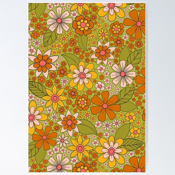 Fun Retro Orange Floral Print Illustration Stock Illustration - Download  Image Now - 1970-1979, Flower, Repetition - iStock