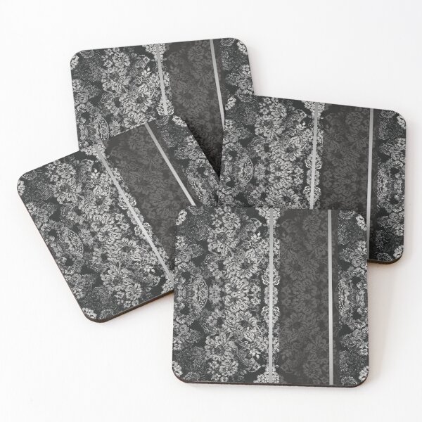 Item preview, Chic Black Silver Minimal Geometric Floral Lace Pattern  designed and sold by LaceySkies.