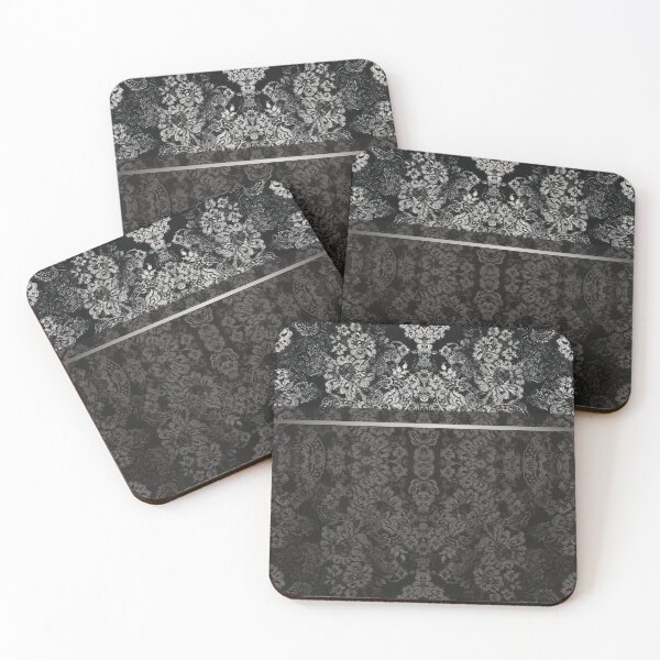 Item preview, Chic Black Silver Minimal Geometric Floral Lace Pattern  designed and sold by LaceySkies.