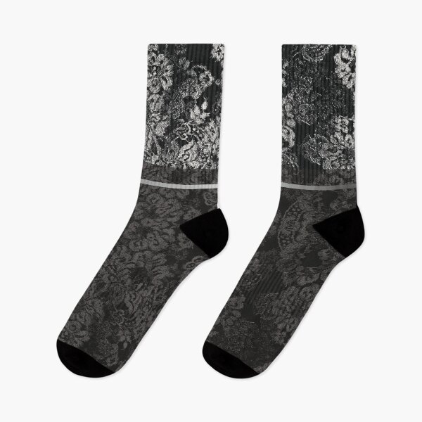 Item preview, Chic Black Silver Minimal Geometric Floral Lace Pattern  designed and sold by LaceySkies.