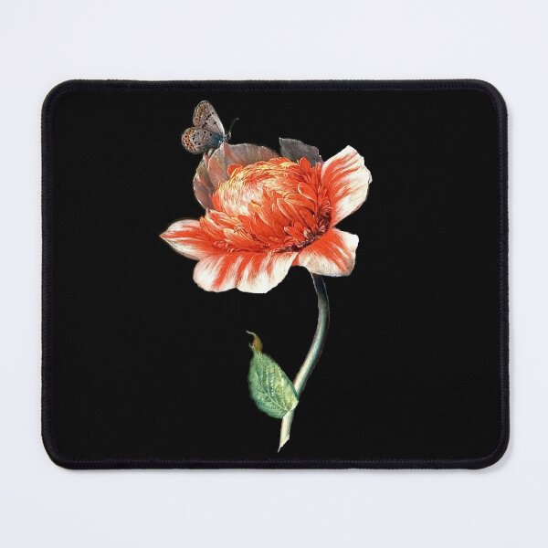 Item preview, RED ANEMONE FLOWER WITH BUTTERFLY IN BLACK designed and sold by BulganLumini.