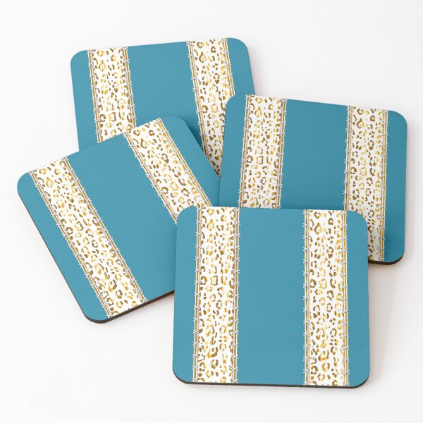Item preview, Geopard, animal print, vertical stripes, stitched, teal, turquoise, gold, white designed and sold by Svitac.