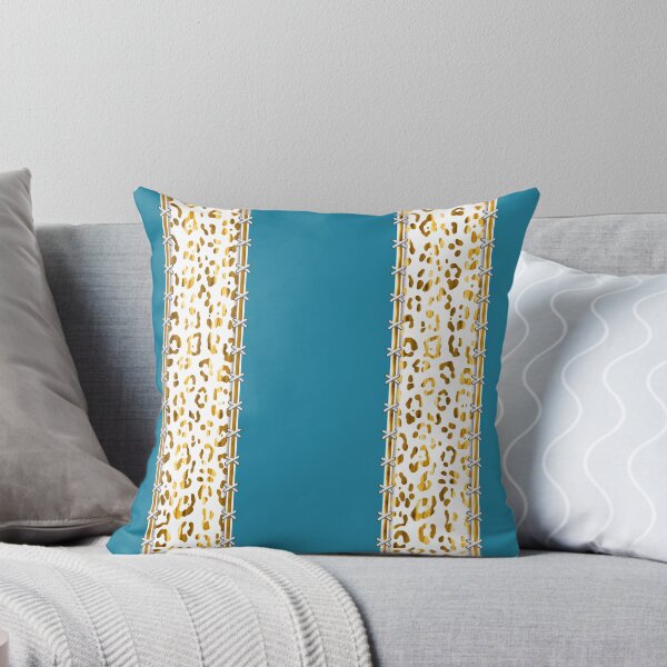 Item preview, Geopard, animal print, vertical stripes, stitched, teal, turquoise, gold, white designed and sold by Svitac.