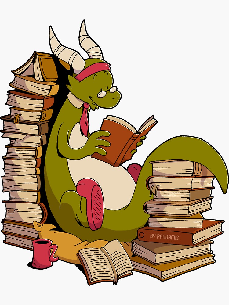 Thumbnail 3 of 3, Sticker, Book dragon designed and sold by pandamis.