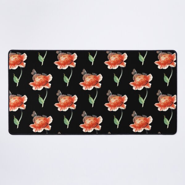 Item preview, RED ANEMONE FLOWER WITH BUTTERFLY IN BLACK designed and sold by BulganLumini.