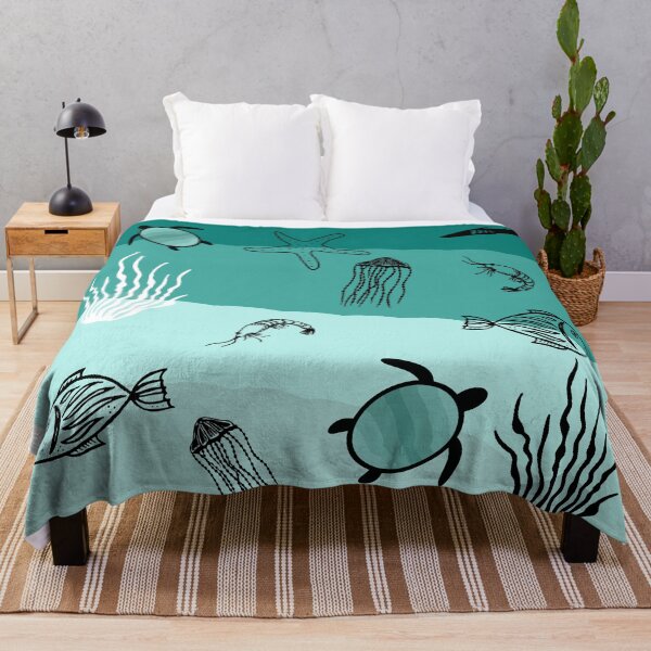 Item preview, Underwater theme pattern fish shrimp turtle jellyfish designed and sold by hvasilevshop.